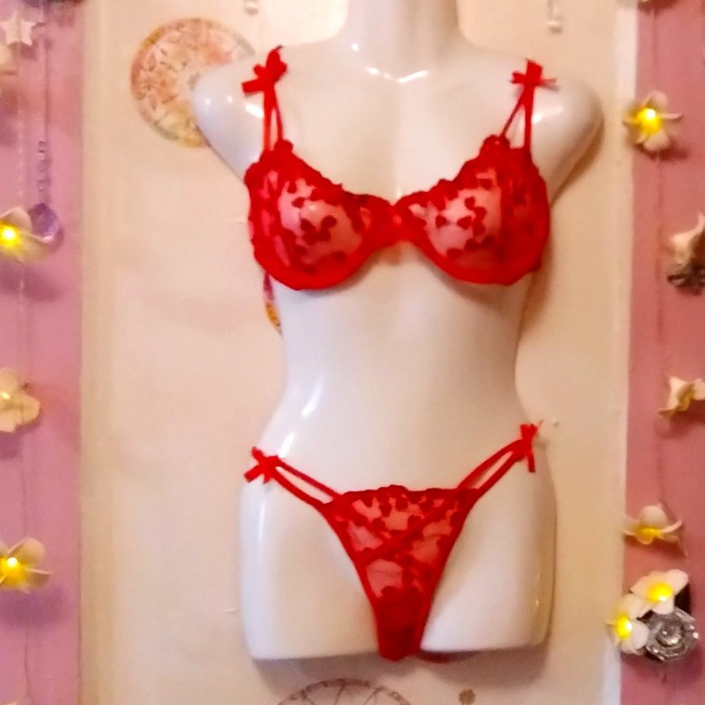 Hearts and Ribbons and Sheer (M) Oh My! Sexy Lingerie Set - NWOT